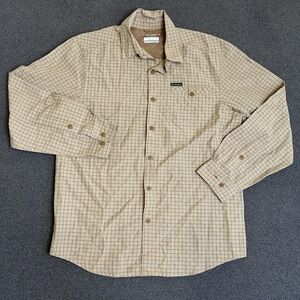 Columbia Shirt Mens Small Beige Plaid Omni-Shade Sun Protection Long Sleeve